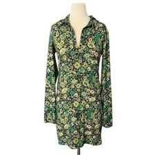 ZARA Floral Vibrant Green Print Collared Mini Dress Fall Autumn Size S NEW