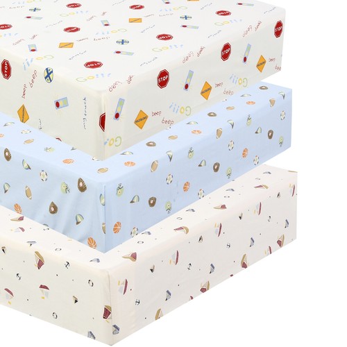 100% Cotton Baby Boy Unisex Crib Sheet Fitted Sheet With 8" Deep Pocket 3-Pack - Picture 48 of 118