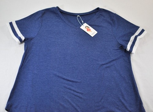 women's Vislily t-shirt size 18W blue short sleeve v-neck stretchy polyester mix