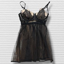 Victoria  s Secret VTG 2015 Lace Babydoll Lingerie 34C Sheer Mesh Bustier Slip