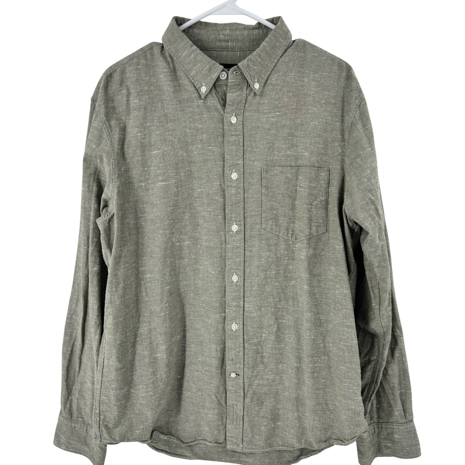 Club Monaco Slim Fit Button Down Shirt Mens Large Green Linen Blend Casual