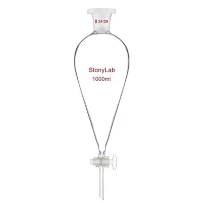 STONEYLAB StonyLab 1000ml Separating Funnel Borosilicate Glass PTFE Stopcock Lab