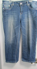 Junior 15 Blue Jean Pedal Pusher Embellment Stitch Distress By Denim Couture