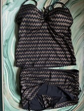Victoria's Secret Black  Gold Foil Chevron Tankini and Swim Bottom Set.
