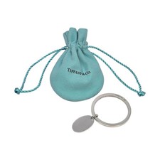 Vintage Tiffany Co Sterling Silver Oval Tag Dangle Key Ring with Pouch 22481