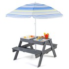 4-in-1 Kids Picnic Table Set with 3 Removable Bins & Lids Foldable Umbrella