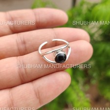 Natural Black Onyx 925 Sterling Silver Open Band Dainty Handmade Gemstone Ring