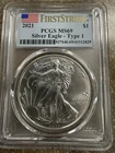 2021 $1 AMERICAN SILVER EAGLE FIRST STRIKE MS-69 PCGS- TYPE 1 FLAG CORE
