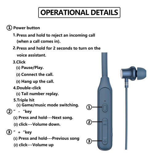 Neckband Bluetooth Headphones,V5.2 with Microphone, 35 Hours Playtime, in-Ear... - Photo 3 sur 8