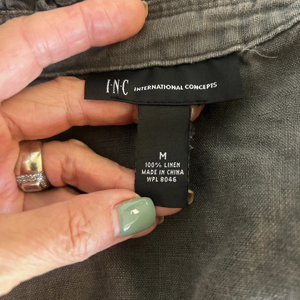 Chaqueta informal INC International Concepts gris con volantes grunge 100 % lino mediana Foto 4 de 4
