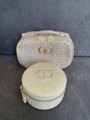 CHRISTIAN DIOR Gold Trousse Pouch Kosmetiktasche Schmuck Rund Box Neu