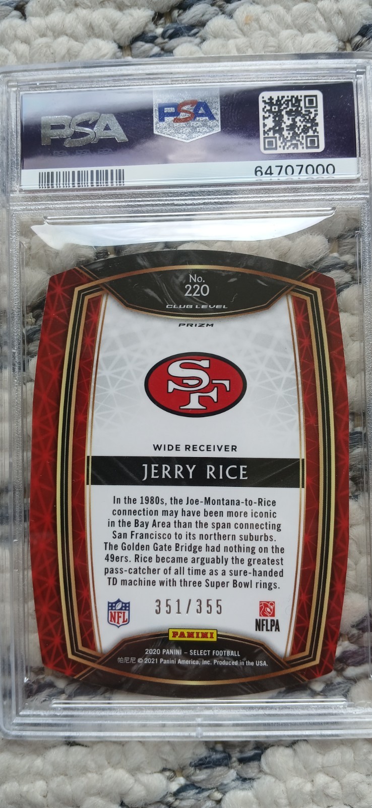 2020 Panini Select Club Level Jerry Rice #220 Copper Prizm Die-Cut  PSA 10 POP 2 view 2
