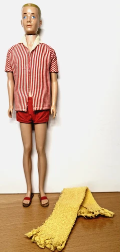 VINTAGE 1960's MATTEL BLONDE STRAIGHT LEG KEN DOLL IN ORIGINAL OUTFIT+SANDALS