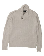 MARKS  SPENCER Mens Shawl Neck Jumper Sweater Medium Grey Cotton BA10