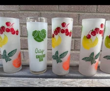 Vintage Set Of 11 Federal Frosted Glass Tom Collins Tumbler Summer Fruit  