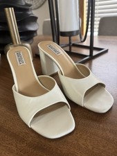 Badgley Mischka Cadence Block Heel Leather Slide Soft White 7.5