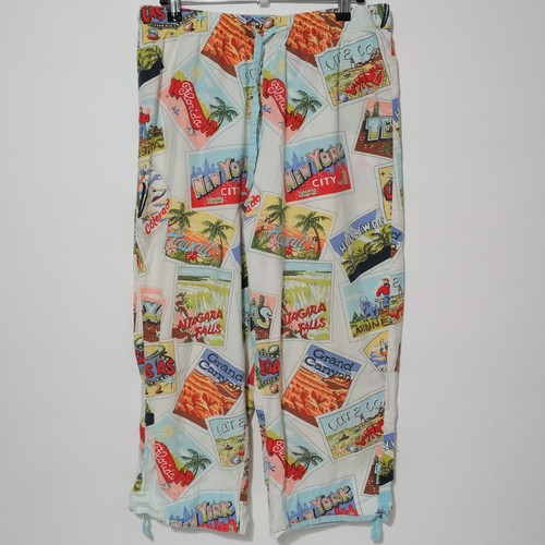 NICK&NORA Capri Pyjamahose Damen mittel mehrfarbig Retro Postkarten USA Staaten