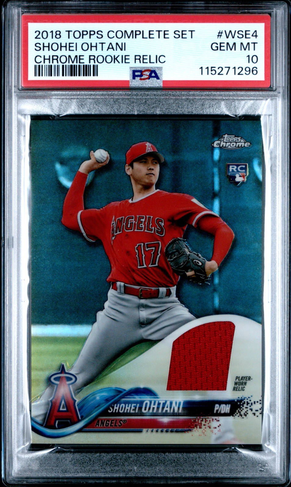 2018 TOPPS SHOHEI OHTANI CHROME ROOKIE RELIC PATCH-PLAYER WORN #WSE4 PSA 10 GEM