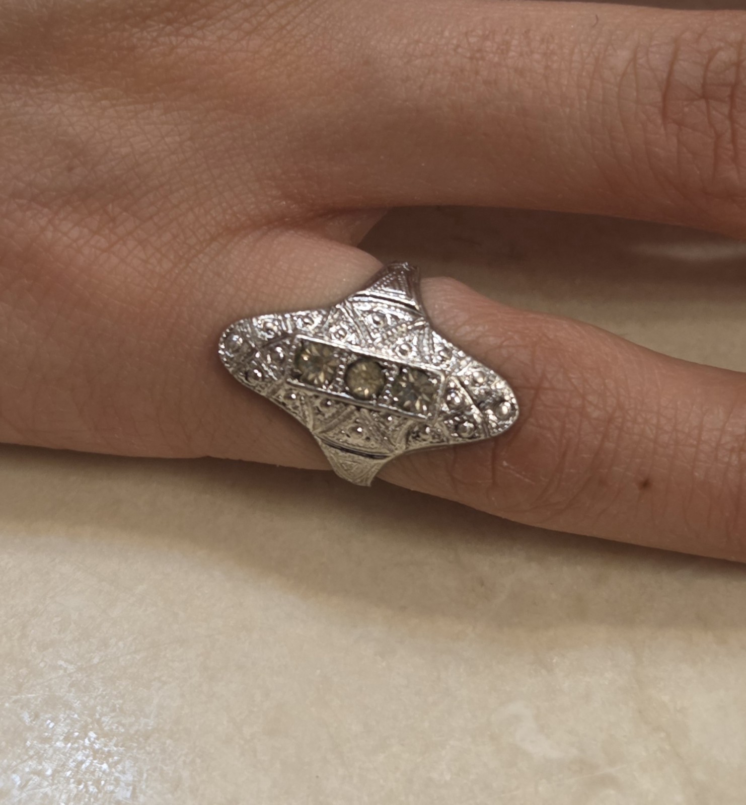 Art Deco Sterling Silver Statement Ring Size 4 - image 5