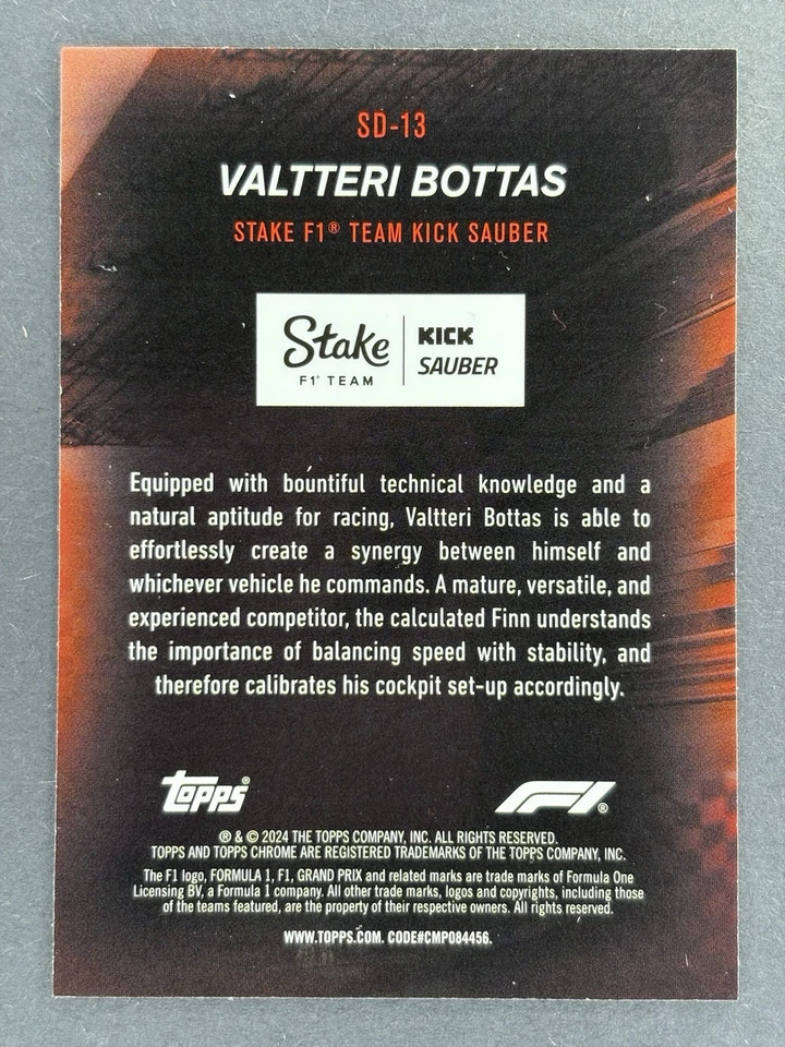 Valtteri Bottas 2024 Topps Chrome Formula 1 #SD-13 Speed Demons - Image 2 of 2