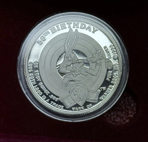 1990 Bugs Bunny 1oz Silver Proof 50th Anniversary "What's Up Doc?"