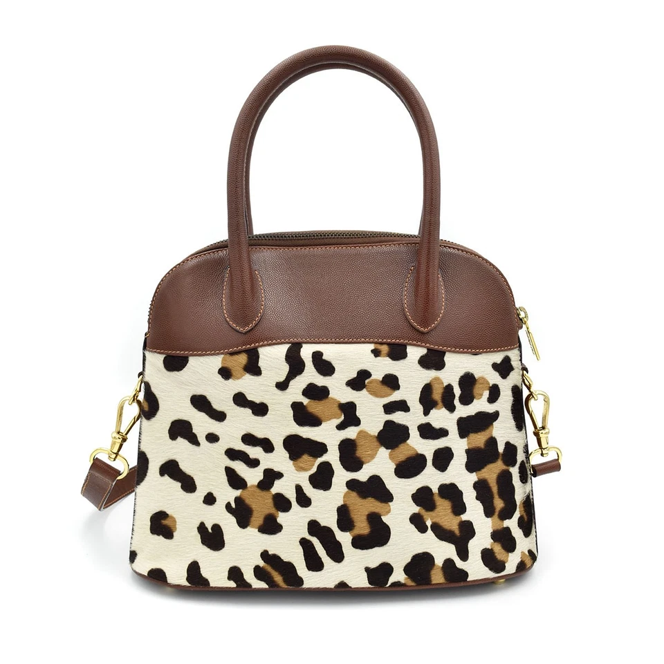 Escada 棕色/奶油色豹纹小牛毛/皮革托特包/单肩包/手提包 — 第 3/4 张图片