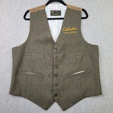 Vintage Cabelas Vest Pure New Wool Harris Tweed Scotland Mens 46 Brown Plaid