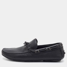 Ermenegildo Zegna Size 41.5 Black Leather Bow Slip On Loafers