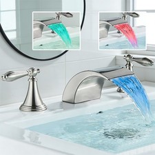 LED Bathroom Sink Faucet 8'' Widespread Waterfall Basin 3 Holes Vanity Mixer Tap