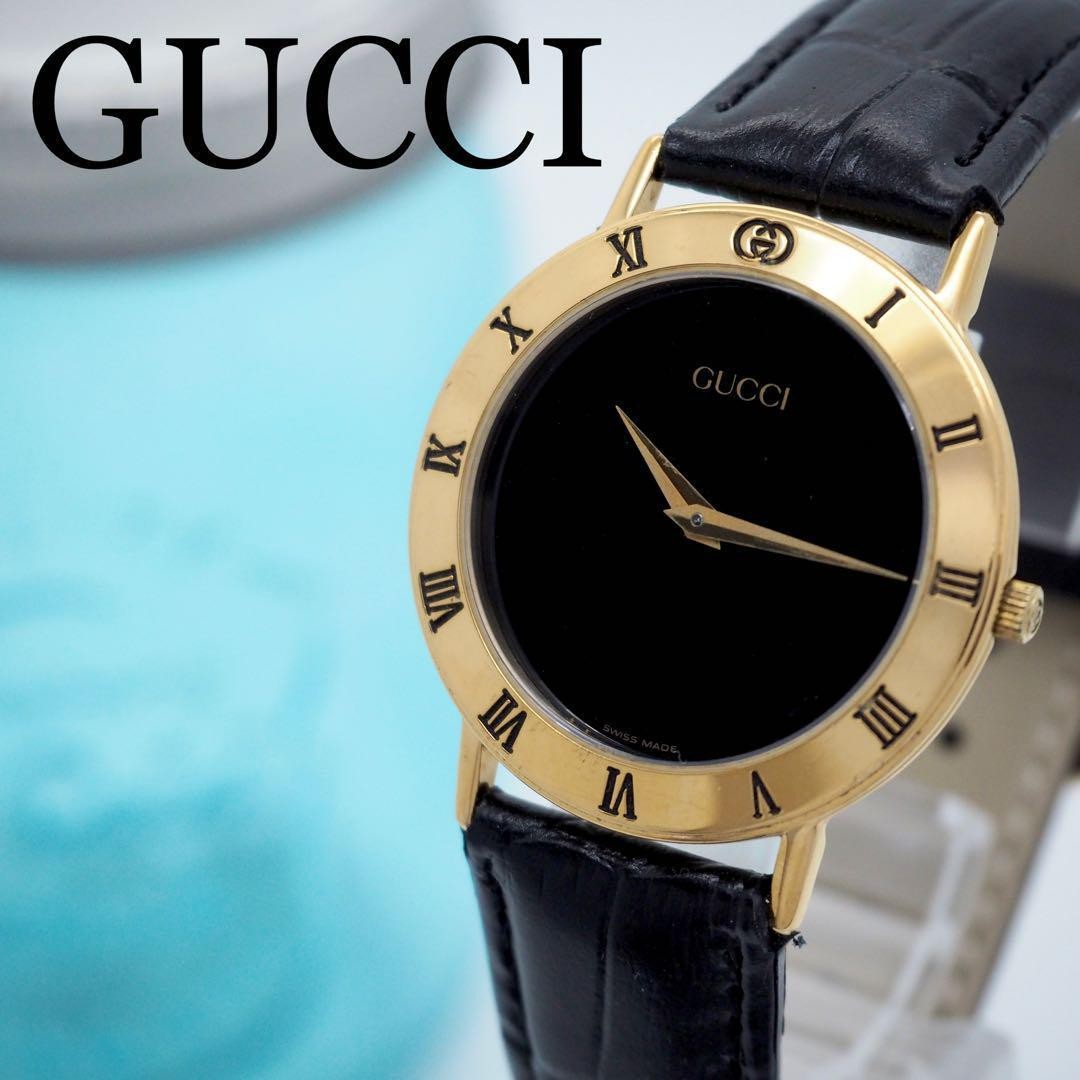 224 GUCCI 時計　3000M 新品ベルト メンズ ゴールド ブラック 224 GUCCI 時計3000M 新品ベルト メンズ ゴールド ブラック