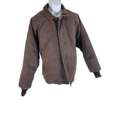 Walls Jacket Mens 2XL Brown Canvas Workwear Coat Zip Quilt Lined USA Vintage