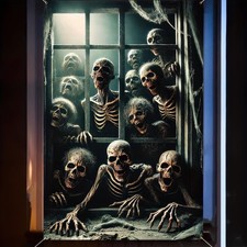 Spooky Halloween Curtains Decor Skeleton Window Cover Indoor Outdoor Parties