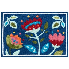 Jellybean Folk Art Flowers Accent Rug 20x30 Washable Indoor Outdoor