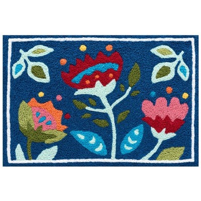 Jellybean Folk Art Flowers Accent Rug 20x30 Washable Indoor Outdoor