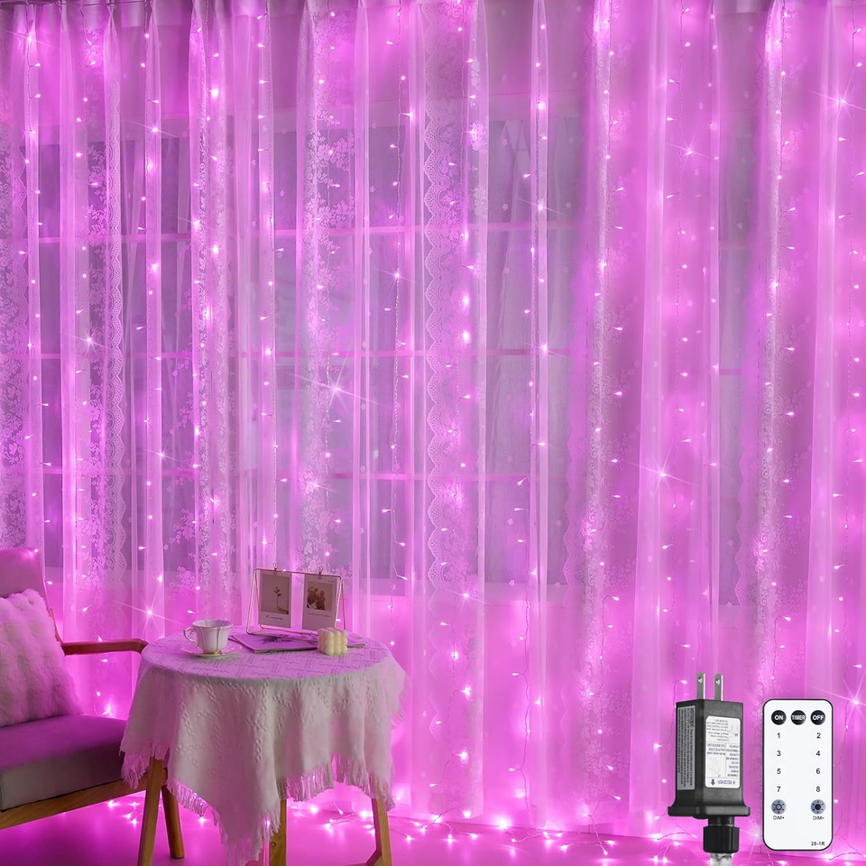 300 LED Pink Curtain Lights I 8 Modes Bedroom Window Wall, 9.8X9.8Ft | eBay