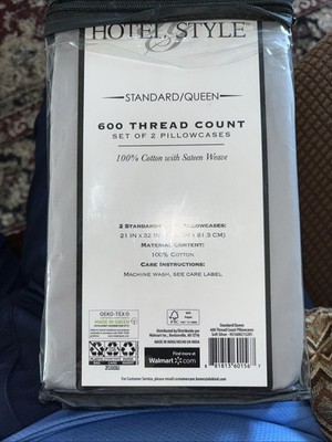 Hotel Style  600 Thread Count Pillowcases Std/Queen Size (Soft Silver)