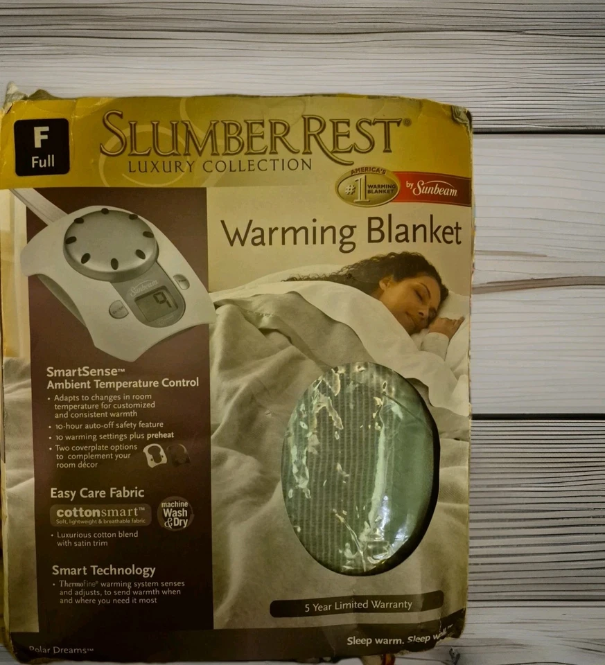 VTG SUNBEAM Electric Warming FULL Green Striped Satin Trim Acrylic 50 x 84” NIB - Image 2 of 4