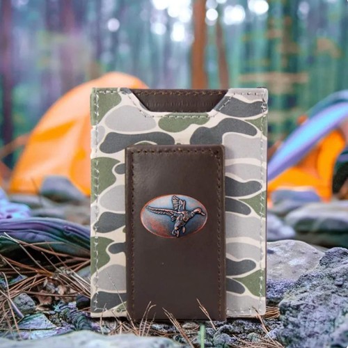 Cartera ZEP-PRO OLD SCHOOL Verde y Gris CAMO Cuero Pato Bolsillo Frontal - Imagen 3 de 5