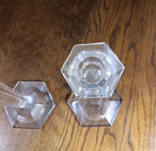 Glass Candle Holders 2 Elegant Tapers Vintage  - Foto 8 di 11