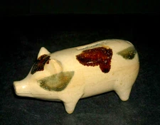 Small 4 3/4" Sponged Yellow Ware Stoneware Pig Bank - Roseville Pottery Ohio OH