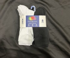 Plain Crew Socks 8pack Men's White and White Size 6-12 Fruit Of The Loom