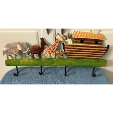 NOAH'S ARK FOUR HOOK WALL MOUNTED COAT RACK HAND CRAFTED Hand Painted