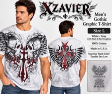 Xzavier Mens Sz L Skull Wings Graphic Cotton T-Shirt White Biker Made In USA (HD