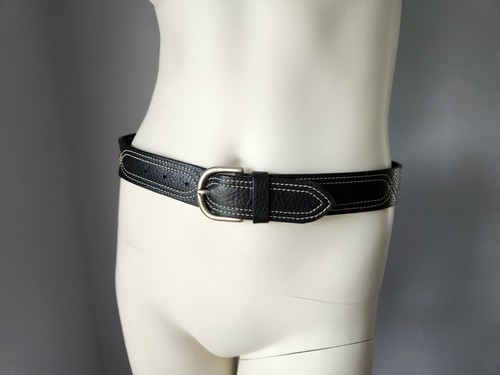 EDDIE BAUER Black Stitched belt 40" Silver Western Cowgirl Womens Medium Large