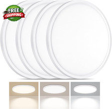 LED Flush Mount Ceiling Light 12In Thin 3CCT White Wired 4 Pack