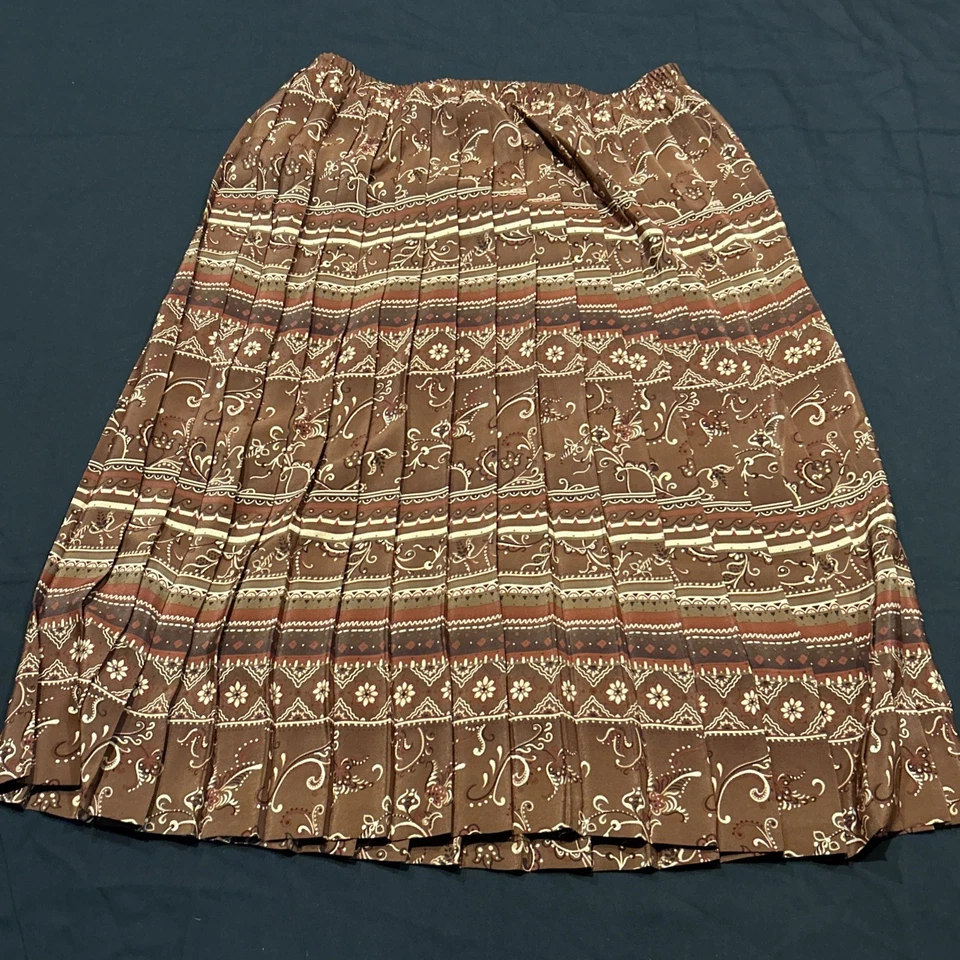 Falda midi plisada línea A Leslie Fay para mujer talla 18 marrón boho retro A14 Foto 4 de 4