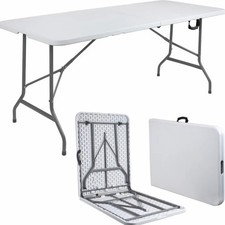 6ft Folding Trestle Table Heavy Duty White Picnic Garden Table with Strong Folda