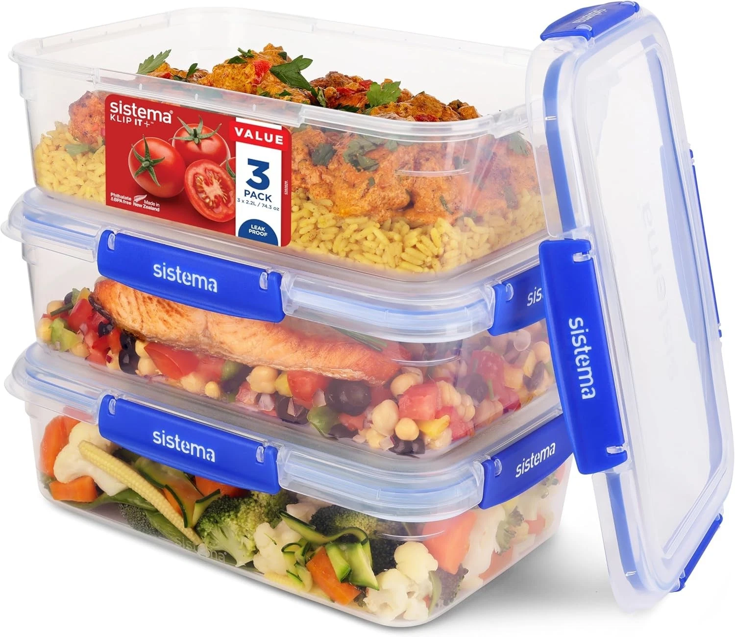 Sistema KLIP IT PLUS Leakproof Food Storage Containers with Lids| 2.2 L |3 Count