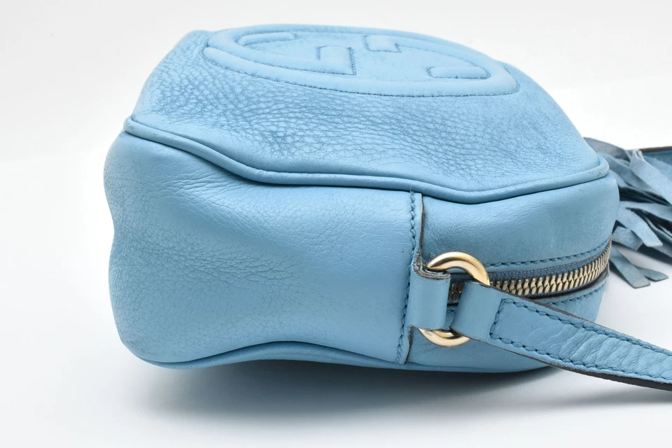 GUCCI Pequeño Disco Soho Bandolera Bolso de Hombro Cartera Bolso Cuero Azul Auténtico Foto 4 de 4
