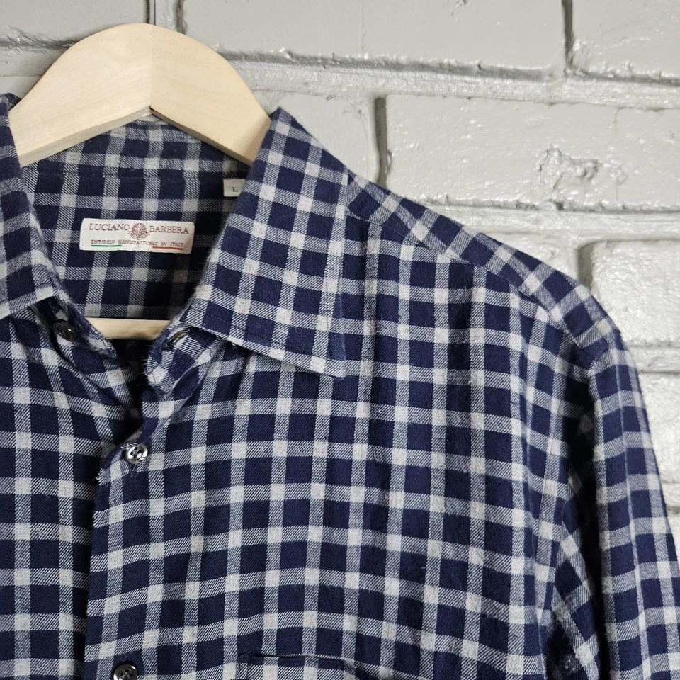 Luciano Barbera 正装衬衫男式大号蓝色绿色格子意大利制造 — 第 2/4 张图片